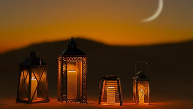 Traditional lanterns illuminated in warm light, symbolising Ramadan and the importance of managing business travel during this holy month.