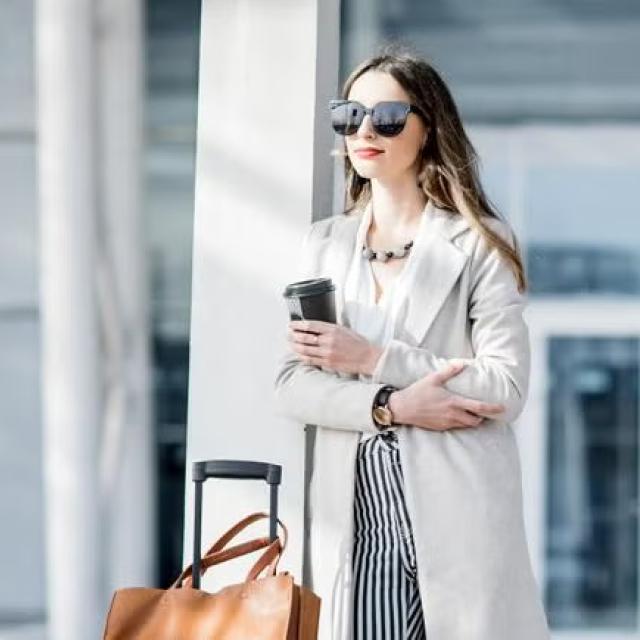 Woman waiting outside an airport highlighting the top holiday hacks for 2025