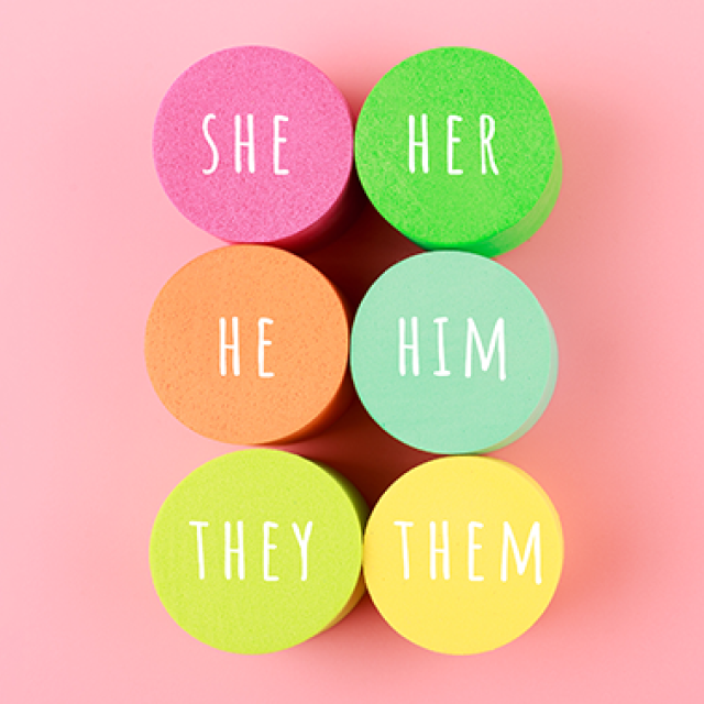 colourful blocks with pronouns